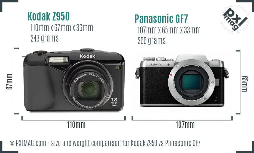 Kodak Z950 vs Panasonic GF7 size comparison