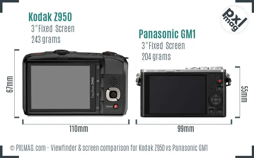 Kodak Z950 vs Panasonic GM1 Screen and Viewfinder comparison