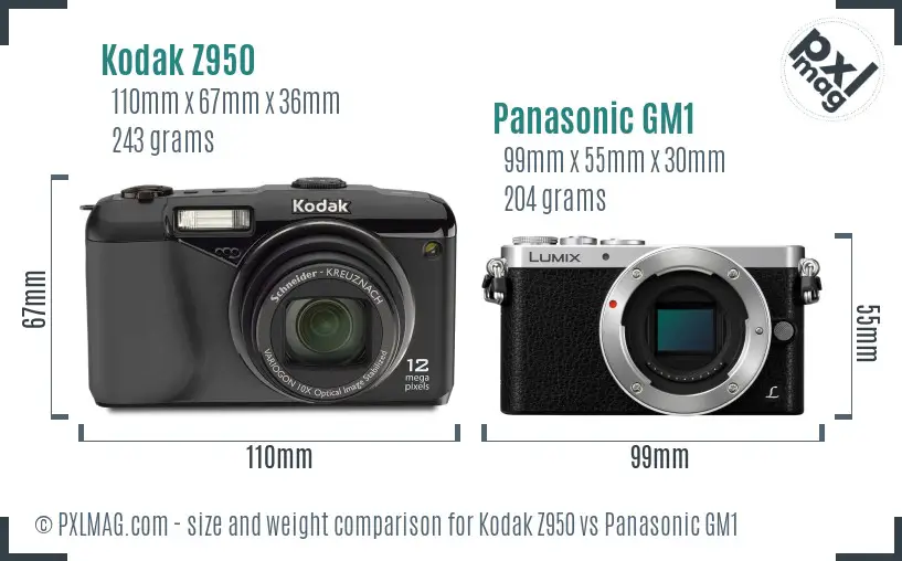 Kodak Z950 vs Panasonic GM1 size comparison