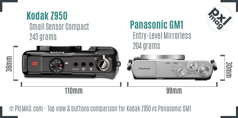 Kodak Z950 vs Panasonic GM1 top view buttons comparison