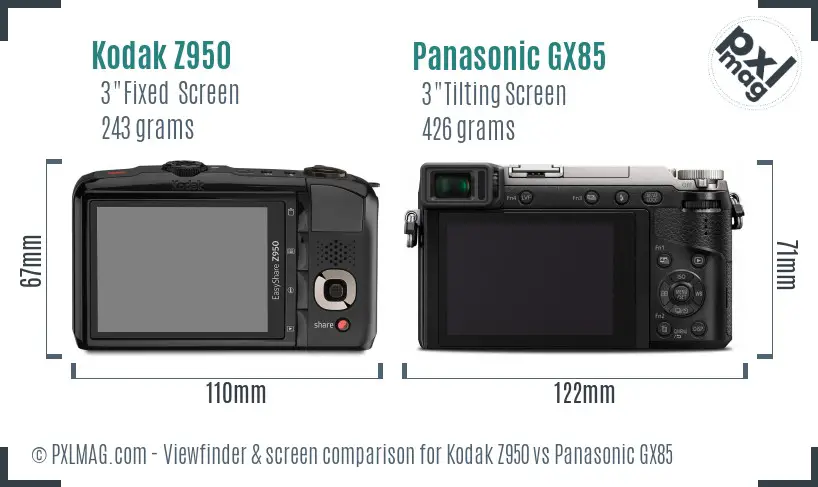 Kodak Z950 vs Panasonic GX85 Screen and Viewfinder comparison
