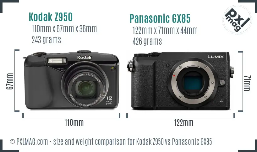 Kodak Z950 vs Panasonic GX85 size comparison