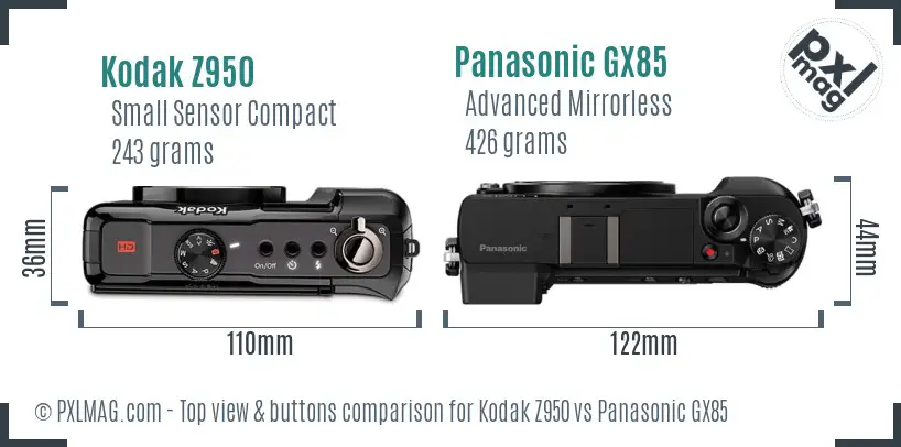 Kodak Z950 vs Panasonic GX85 top view buttons comparison