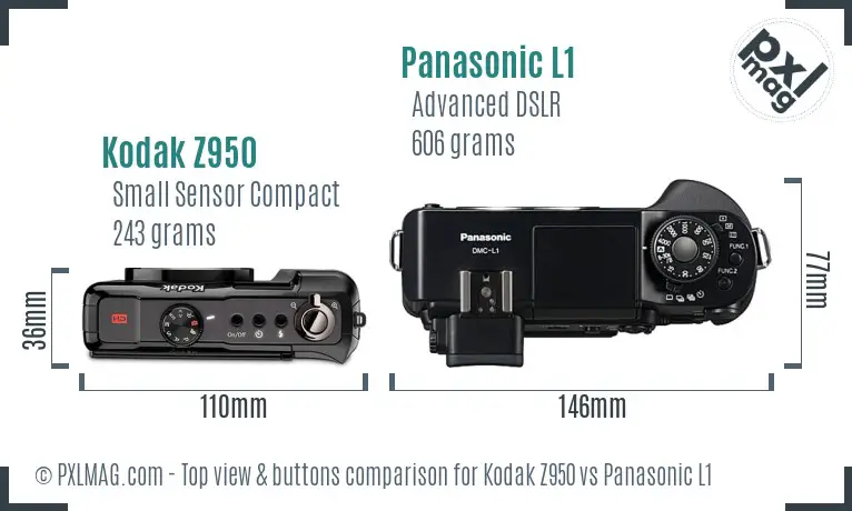 Kodak Z950 vs Panasonic L1 top view buttons comparison