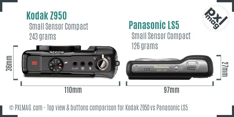 Kodak Z950 vs Panasonic LS5 top view buttons comparison