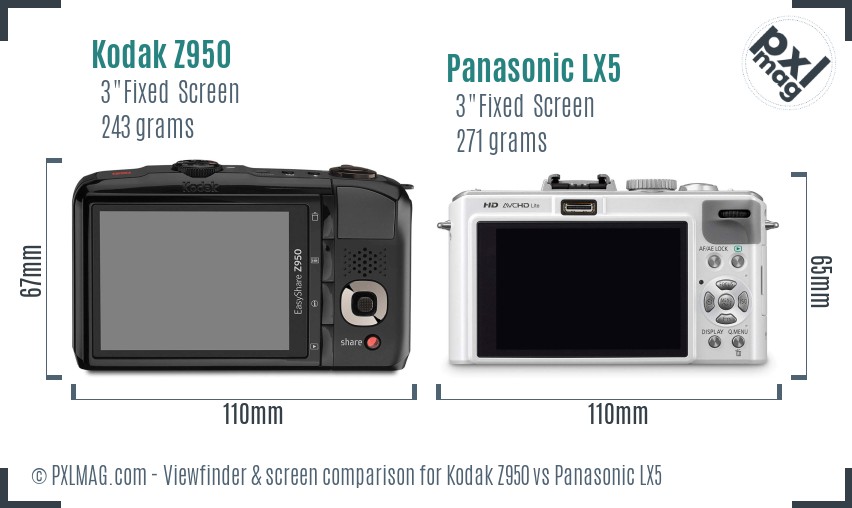 Kodak Z950 vs Panasonic LX5 Screen and Viewfinder comparison