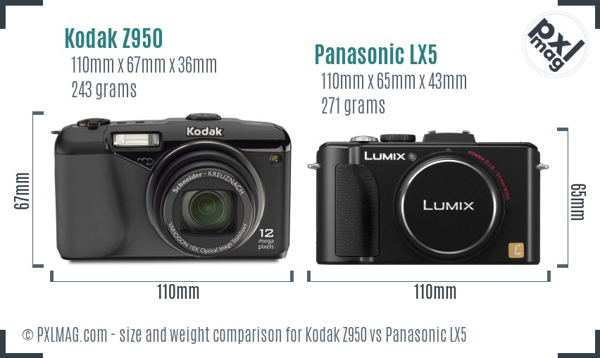 Kodak Z950 vs Panasonic LX5 size comparison