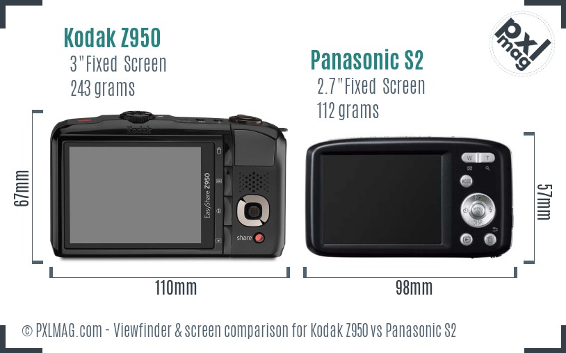 Kodak Z950 vs Panasonic S2 Screen and Viewfinder comparison