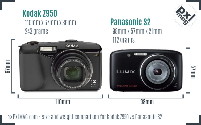 Kodak Z950 vs Panasonic S2 size comparison
