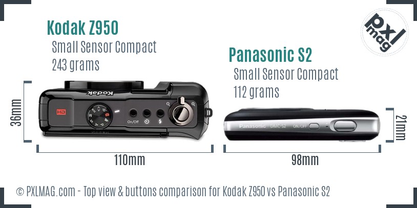 Kodak Z950 vs Panasonic S2 top view buttons comparison