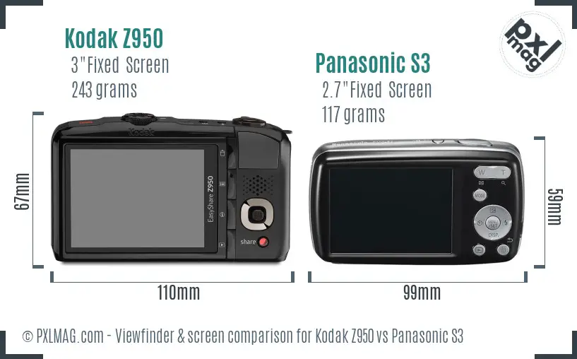 Kodak Z950 vs Panasonic S3 Screen and Viewfinder comparison