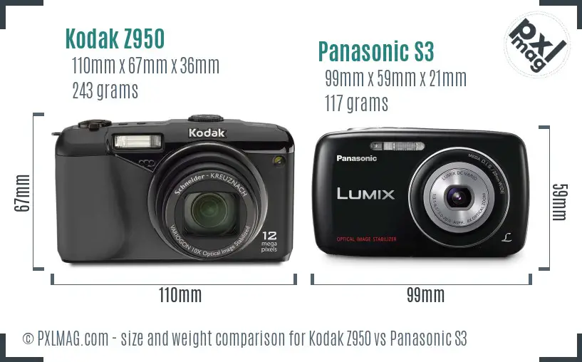 Kodak Z950 vs Panasonic S3 size comparison