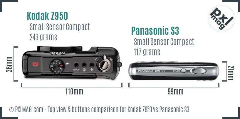 Kodak Z950 vs Panasonic S3 top view buttons comparison