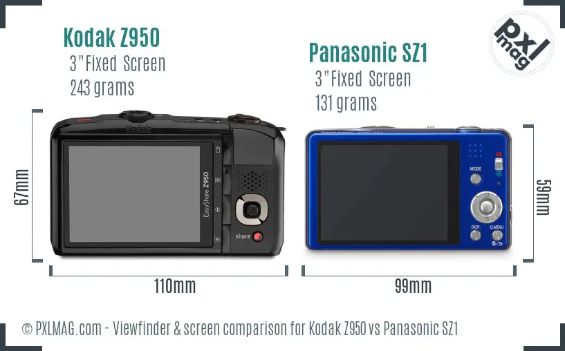 Kodak Z950 vs Panasonic SZ1 Screen and Viewfinder comparison