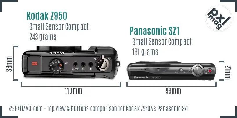 Kodak Z950 vs Panasonic SZ1 top view buttons comparison