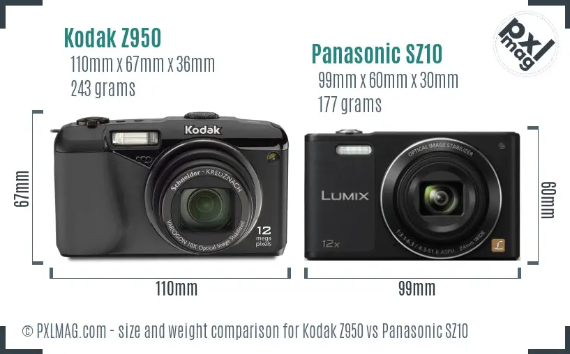 Kodak Z950 vs Panasonic SZ10 size comparison Kodak Z950 vs Panasonic SZ10 size comparison