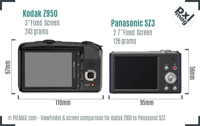 Kodak Z950 vs Panasonic SZ3 Screen and Viewfinder comparison