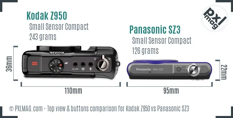 Kodak Z950 vs Panasonic SZ3 top view buttons comparison