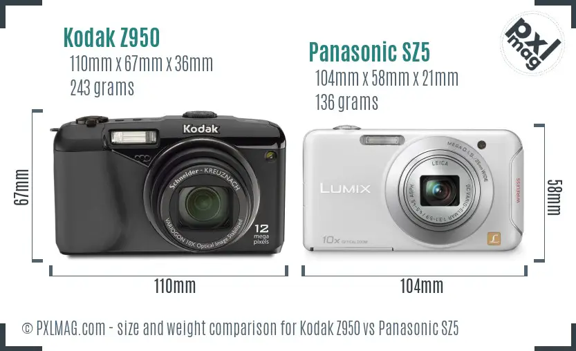 Kodak Z950 vs Panasonic SZ5 size comparison Kodak Z950 vs Panasonic SZ5 size comparison