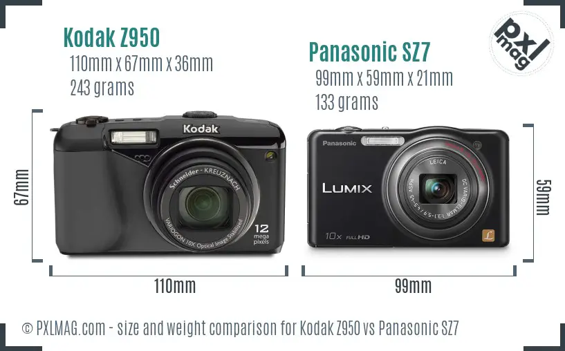 Kodak Z950 vs Panasonic SZ7 size comparison Kodak Z950 vs Panasonic SZ7 size comparison