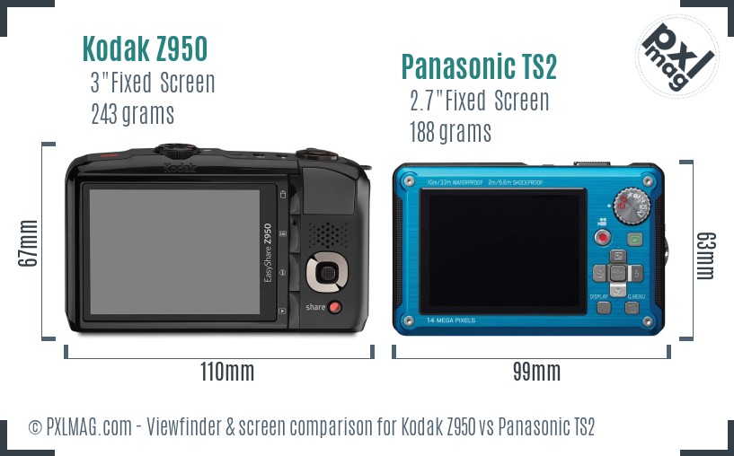 Kodak Z950 vs Panasonic TS2 Screen and Viewfinder comparison