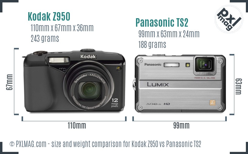 Kodak Z950 vs Panasonic TS2 size comparison
