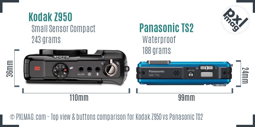Kodak Z950 vs Panasonic TS2 top view buttons comparison