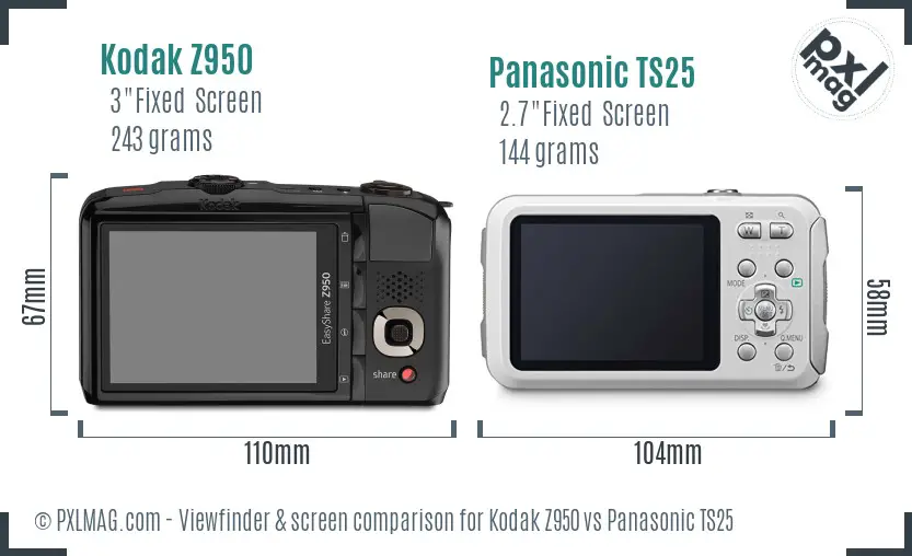 Kodak Z950 vs Panasonic TS25 Screen and Viewfinder comparison