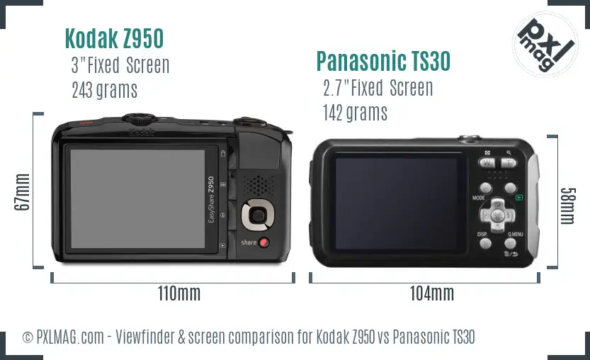 Kodak Z950 vs Panasonic TS30 Screen and Viewfinder comparison Kodak Z950 vs Panasonic TS30 Screen and Viewfinder comparison