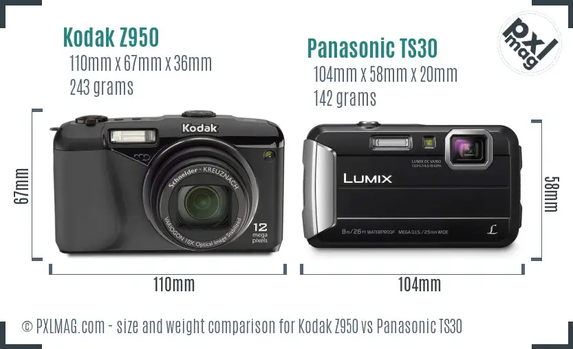 Kodak Z950 vs Panasonic TS30 size comparison Kodak Z950 vs Panasonic TS30 size comparison