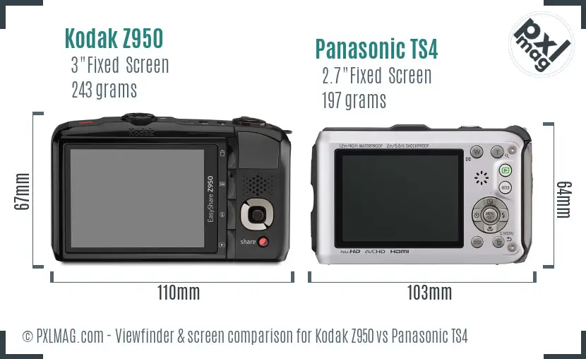 Kodak Z950 vs Panasonic TS4 Screen and Viewfinder comparison Kodak Z950 vs Panasonic TS4 Screen and Viewfinder comparison