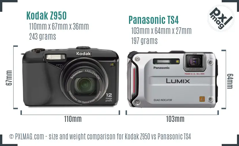 Kodak Z950 vs Panasonic TS4 size comparison Kodak Z950 vs Panasonic TS4 size comparison