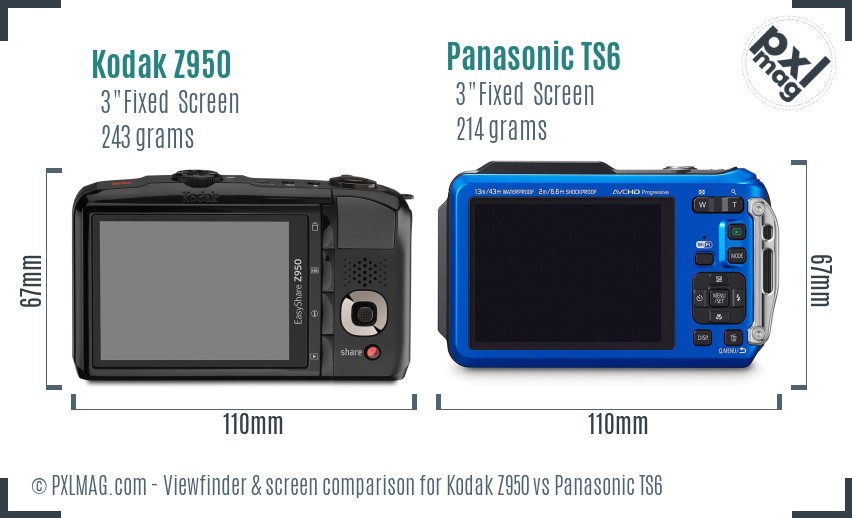 Kodak Z950 vs Panasonic TS6 Screen and Viewfinder comparison