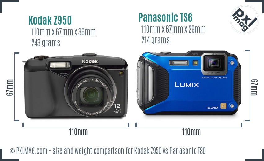 Kodak Z950 vs Panasonic TS6 size comparison