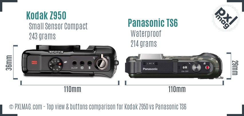 Kodak Z950 vs Panasonic TS6 top view buttons comparison