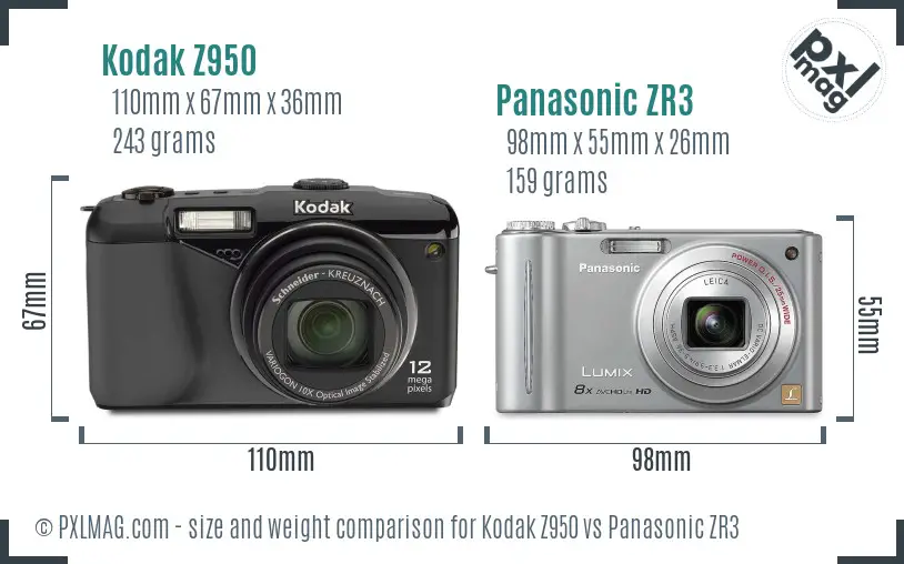 Kodak Z950 vs Panasonic ZR3 size comparison