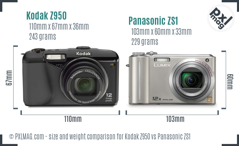 Kodak Z950 vs Panasonic ZS1 size comparison