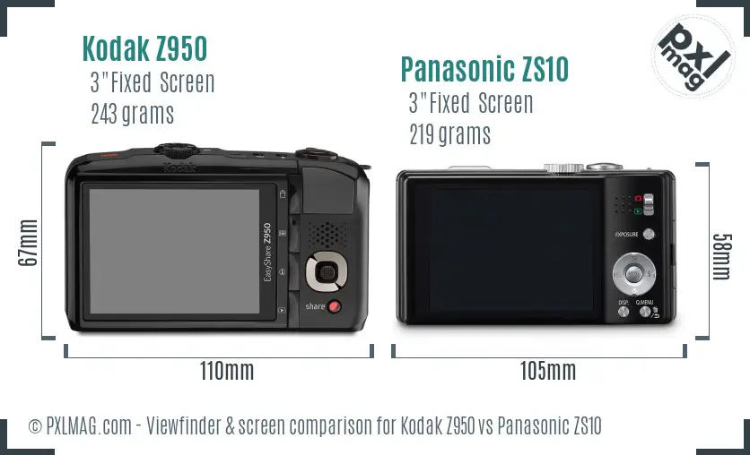 Kodak Z950 vs Panasonic ZS10 Screen and Viewfinder comparison
