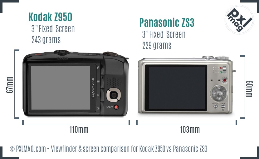 Kodak Z950 vs Panasonic ZS3 Screen and Viewfinder comparison
