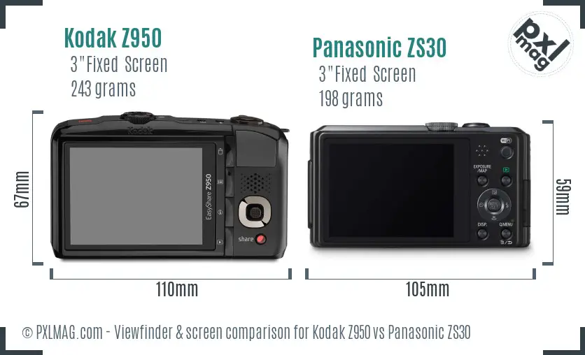 Kodak Z950 vs Panasonic ZS30 Screen and Viewfinder comparison