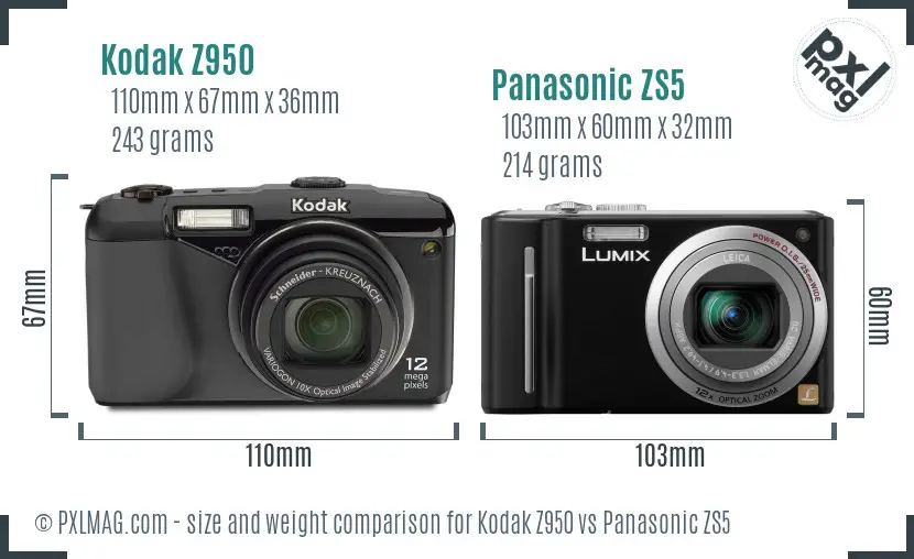 Kodak Z950 vs Panasonic ZS5 size comparison