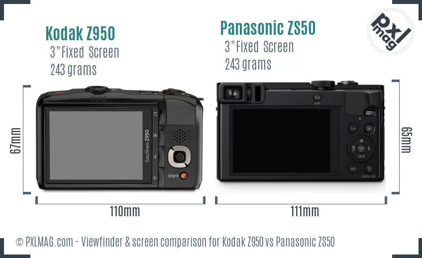 Kodak Z950 vs Panasonic ZS50 Screen and Viewfinder comparison