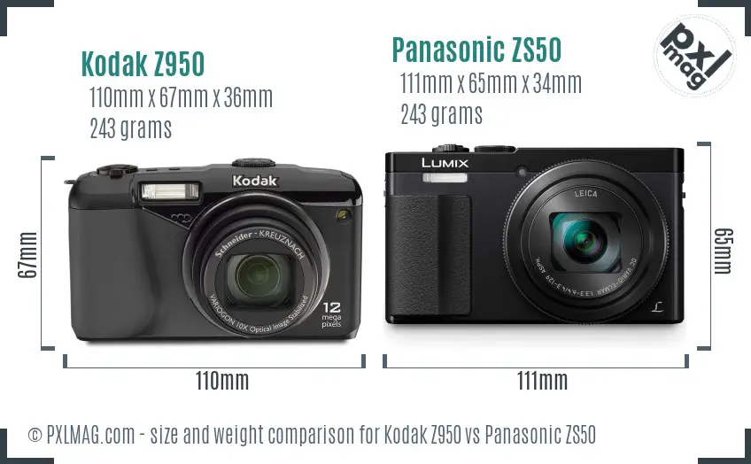 Kodak Z950 vs Panasonic ZS50 size comparison