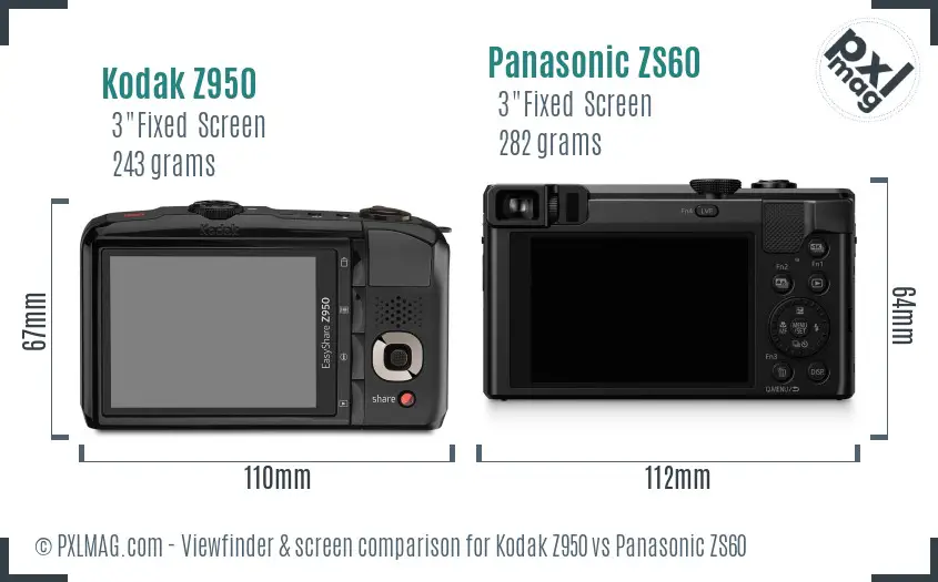 Kodak Z950 vs Panasonic ZS60 Screen and Viewfinder comparison