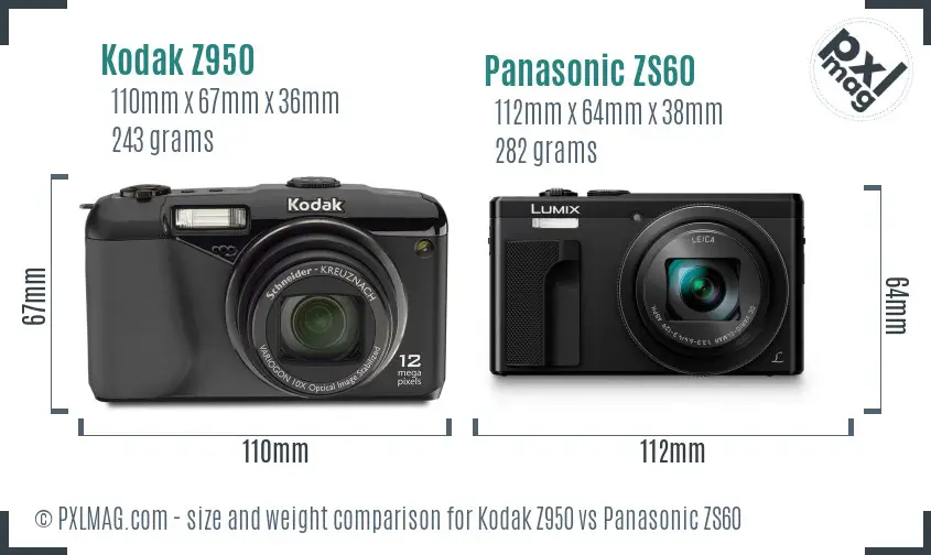 Kodak Z950 vs Panasonic ZS60 size comparison