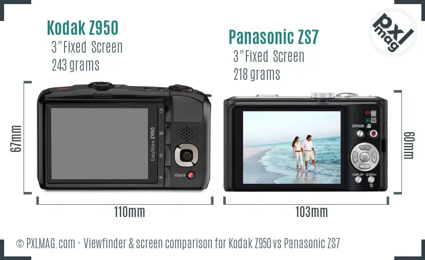 Kodak Z950 vs Panasonic ZS7 Screen and Viewfinder comparison