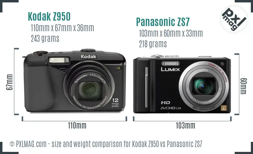 Kodak Z950 vs Panasonic ZS7 size comparison