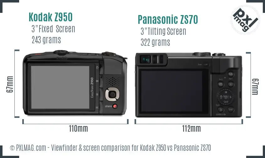 Kodak Z950 vs Panasonic ZS70 Screen and Viewfinder comparison