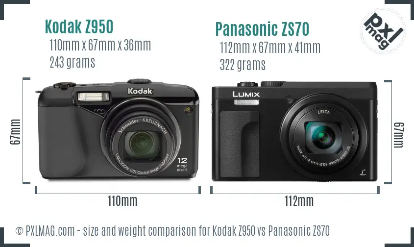 Kodak Z950 vs Panasonic ZS70 size comparison