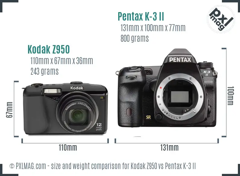 Kodak Z950 vs Pentax K-3 II size comparison